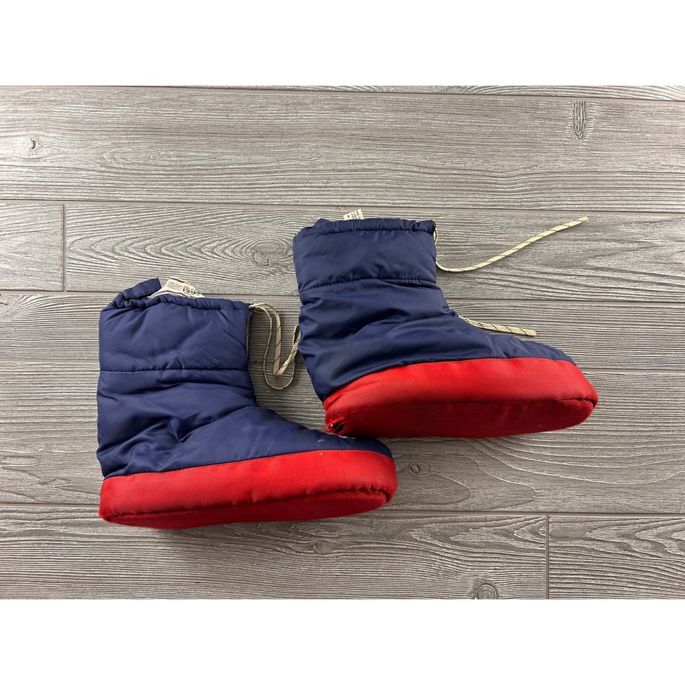 Vintage REI Co-op Polarguard Quilted Camp Booties Blue Red Small Puffy Slippers